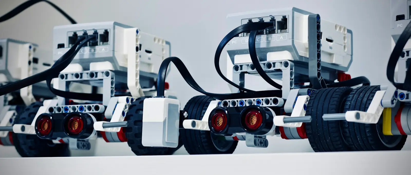 Two wheeled robot kits built from construction parts